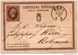 1876   CARTOLINA CON ANNULLO  COMO - Stamped Stationery