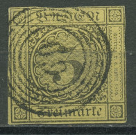 Baden 1851 3 Kreuzer Auf Gelb 2 B Mit Nr.-Stpl. 60 HILZINGEN - Used