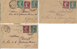 FRANCE ANNEE1907/1939 LOT DE 3 ENTIERS TYPE SEMEUSE CAMEE N° 140 CL1  TB DATE : 417 - Kartenbriefe