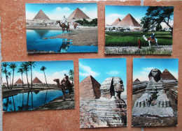 CPSM JOLI LOT DE 5 CARTES POSTALES DE L ÉGYPTE (  PYRAMIDES DE GIZEH ET DE KHÉOPS, LE GRAND SPHINX ) - Colecciones Y Lotes