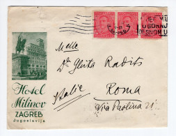 1933. KINGDOM OF YUGOSLAVIA,CROATIA,ZAGREB,HOTEL MILINOV,ILLUSTRATED COVER  SENT TO ITALY,ROME - Briefe U. Dokumente