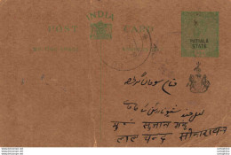 India Postal Stationery Patiala State 1/2 A Sujangarh Cds - Patiala