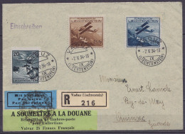Liechtenstein - Env. Recommandée Par Avion Affr. PA2+PA3+PA4 Càpt VADUZ /-7.V.1934 Pour OUINSAC Gironde - étiq. "A SOUME - Posta Aerea