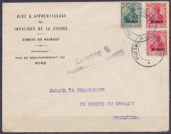 Env. "Aide & Apprentissage Des Invalides De La Guerre" Affr. OC27 + 2x OC29 Oblit. Muette "POSTÜBERWACHUNGSSTELLE" Pour  - OC26/37 Etappengebiet