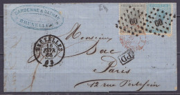 L. Affr. N°17+18 Lpts "60" Càd BRUXELLES /16 FEVR 1866 Pour PARIS - [PD] - Càd "BELG.5 VALENCIENNES" (au Dos: Càd Arrivé - 1865-1866 Profile Left