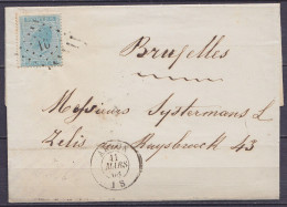 LSC (sans Contenu) Affr. N°18 Lpts "16" Càd ARLON /11 MARS 1868 Pour BRUXELLES (au Dos: Càd Arrivée BRUXELLES) - 1865-1866 Profile Left