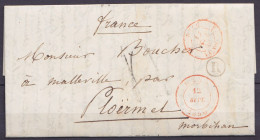 L. De Lombise Càd LENS /12 SEPT. 1850 Pour PLOËRMEL Morbihan - Boîte Rurale "R" - Port "4" Au Tampon (au Dos: Càd PLOERM - 1849-1850 Médaillons (3/5)