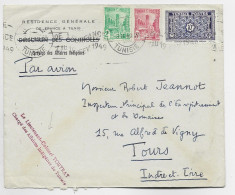 TUNISIE 10FR+2FR+3FR LETTRE AVION TUNIS 1949 + GRIFFE LE LIEUTENANT COLONEL TORTRAT CHARGE AFFAIRES INDIGENES - Lettres & Documents