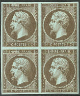 **  Mordoré. No 11c, Bloc De Quatre, Nuance Foncée, Très Frais. - TB - 1853-1860 Napoléon III