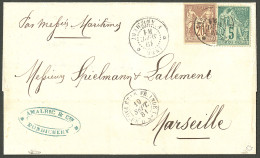 Lettre Cad "Inde/Pondichéry". CG 34 + 49 Sur Lettre Avec Texte Pour Marseille. Au Recto, Cad Octog. "Etab.fr. Inde/Paq F - Other & Unclassified