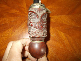 Ancienne Pipe Signé Echt Bruyere Veritable Sculpté Décor Aigle Américain Ailes Deployées Vintage Fumeur Tabac Tabacologi - Pipes En Bruyère