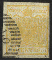 O 1850, 5 Cent. Giallo Ocra, Usato, Cert. Goller (Sass. 1) - Lombardo-Vénétie