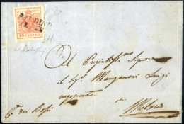 Cover Pandino, SI Punti 12, Lettera Del 19.2 Per Milano Affrancata Con 15 Cent. Rosa Vermiglio III Tipo Carta A Macchina - Lombardo-Vénétie