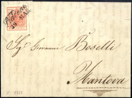 Cover Piadena, Cor. Punti 5, Lettera Del 29.3.1853 Per Mantova Affrancata Con 15 Cent. Rosso III Tipo Carta A Mano, Sass - Lombardo-Vénétie