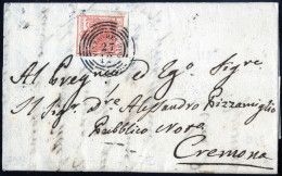 Cover Pizzighettone, (C4 Punti 9), Lettera Del 27.12.1853 Per Cremona Affrancata Con 15 Cent. Rosso III Tipo Carta A Man - Lombardije-Venetië