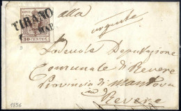 Cover Tirano, SD 6 P, Lettera Del 9.1.1856 Per Revere, Affrancata Con 30 C Bruno Lillaceo II Tipo Carta A Mano, Sass. 9  - Lombardije-Venetië