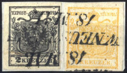 Piece 1850, Briefstück Mit 1 Kr. Gelb Type Ia Und 2 Kr. Schwarz Type Ib Alle Handpapier, Entwertet W. Neustadt, ANK 1,2  - Autres & Non Classés