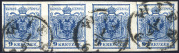 O/pair 1850, Waagrechter Viererstreifen 9 Kr. Blau In Type III, Mit Bug Zwischen 1. Und 2. Marke Von Rechts, Entwertet " - Other & Unclassified