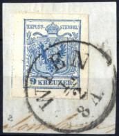 Piece 1854, Briefstück Frankiert Mit 9 Kr. Blau In Type III MP, Riesenrandig, Entwertet Wien, ANK 5 - Other & Unclassified