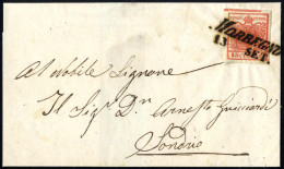 Cover 1850, Lettera Da Morbegno 13.SET Per Sondrio (Sass. 5P), Affrancata Con 15 Cent. Rosso Tipo I Carta A Mano, Cert.  - Lombardo-Venetien