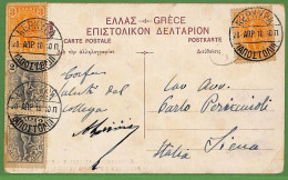 Ad0867 - GREECE - Postal History - 2 Colour Franking On POSTCARD To ITALY 1910 - Briefe U. Dokumente