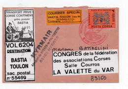 !!! GREVE DE CORSE DE 1995, COURRIER SPECIAL BASTIA - TOULON AVEC TIMBRE ET VIGNETTE DE GREVE - Dokumente