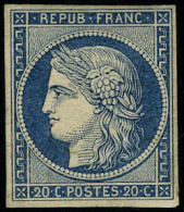 Neuf Avec Charnière N° 8a, 20c Bleu Foncé, TB, Signé Brun + Certificat - Autres & Non Classés