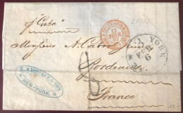 Etats-Unis, Lettre De New-York 6.2.1867 Pour La France, Paquebot CUBA - ETATS-UNIS SERV. BRIT. CALAIS - (C101) - Poststempel