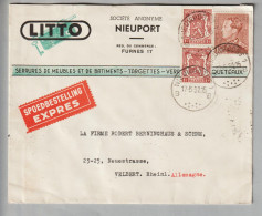 Belgien 1951-05-17 Nieuport Illustrierter Expressbrief Nach Velbert DE (12 BFR.) - Covers & Documents