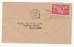 1953 GB COVER Coronation Stamps LEEDS SLOGAN Pmk ' POSTAGE ON LETTERS FOR EUROPE 4d ' - Brieven En Documenten