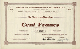 Titre De 1924 - Syndicat D'Entreprises En Orient - - Bergbau