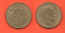 Monaco Principate 50 Centimes 1962 Bronze Typological Coin   C 8 - 1960-2001 New Francs