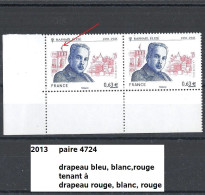 Variété Paire De 2013 Neuf** Y&T N° 4724 Drapeau Bleu, Blanc ,rouge Tenant à Rouge,blanc,rouge - Nuovi