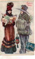 Illustrée Signée BOMPARD . : Deux Femmes Sous La Neige Avec Des Cadeaux - Bompard, S.