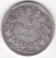 5 Francs 1834 W Lille, Louis Philippe I, En Argent, Gad# 678 - 5 Francs