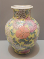 -ANCIEN GRAND VASE CERAMIQUE CHINE XXe Décor GROSSES FLEURS & FEUILLES      E - Autres & Non Classés