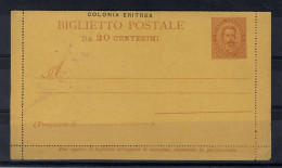 Italia / Colonie Eritrea 1893 Biglietto Postale ( B2) Nuovo - Eritrea