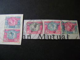 South Africa 1948 KGVI 5/- 'Language Error' Bilingual Pair (singles) On Piece - Used Revenues - Used Stamps