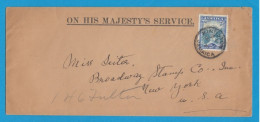 ON HIS MAJESTY'S SERVICE.  LETTRE DE KINGSTON POUR NEW YORK,U.S.A.,1933. - Jamaica (...-1961)