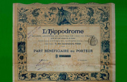 T-FR L'Hippodrome 1898 Part Beneficière Au Porteur - Deportes