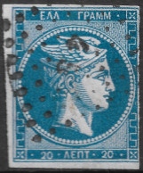 GREECE 1862-67 Large Hermes Head Consecutive Athens Prints 20 L Blue To Greenish Blue Vl. 32 / H 19 B Position 43 - Oblitérés