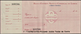 Portugal, Cheque - Banco Espirito Santo E Comercial De Lisboa. Rossio, Lisboa - Unused Stamps