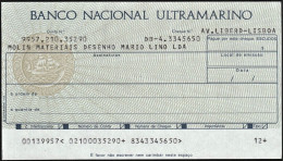 Portugal, Cheque - Banco Nacional Ultramarino. Av. Liberdade, Lisboa - Chèques & Chèques De Voyage