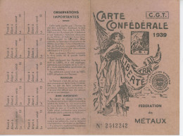 Carte De La CGT 1939 - Cartes De Membre