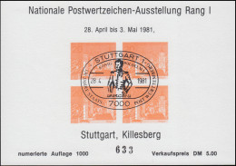 Sonderdruck Nationale Postwertzeichen-Ausstellung Stuttgart Killesberg 1981 - Privées & Locales