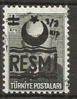 Turkey   1957   Official Stamp   1/2K Overprint 1K   With RESMI   - Mi Official 40  - Cancelled - Gebraucht