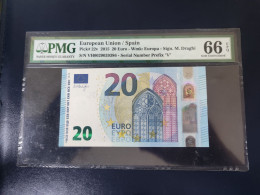 SPAIN - 20 EURO - VH -  V003 A5  - VH00200393386  - PMG 66 EPQ - DRAGHI - ESPAÑA - SIN CIRCULAR - 20 Euro