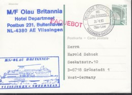 Deutsche SCHIFFSPOST MS "Olau Britannia", Vlissingen-Sheerness, Olau-Line 20.8.1990 Auf PK BRD P 145, Paquebot - Maritime