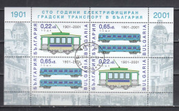 Bulgaria 2001 - 100 Years Of Electrified Passenger Transport In Bulgaria, Mi-Nr. 4503/04 In Sheet, Used - Usati