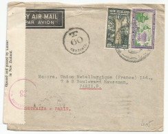 New Zealand Air Mail Censored Cover To France Via Australia 1940 Taxed - Cartas & Documentos